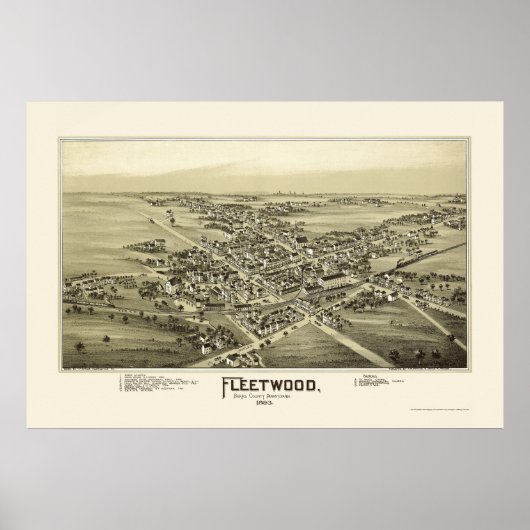 Fleetwood, PA Panoramic Map - 1893 Poster (Voorkant)