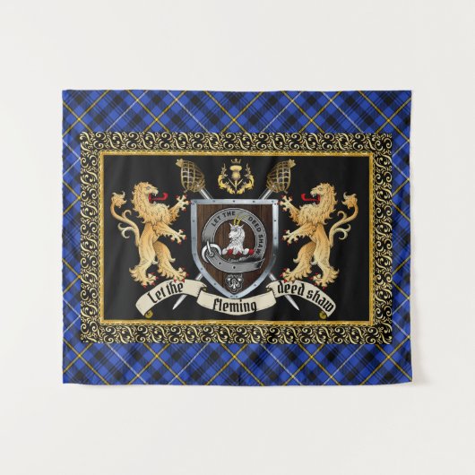Fleming Clan badge & Motto w/Lions Wandkleed (Voorkant (horizontaal))