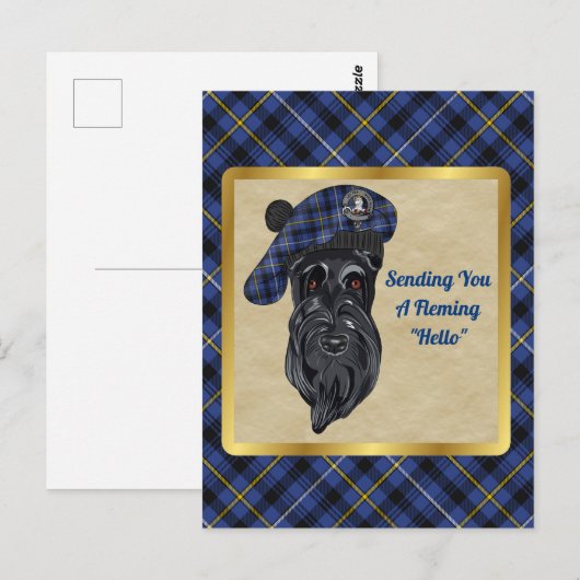 Fleming Clan Badge & Tartan Briefkaart (Voorkant / Achterkant)