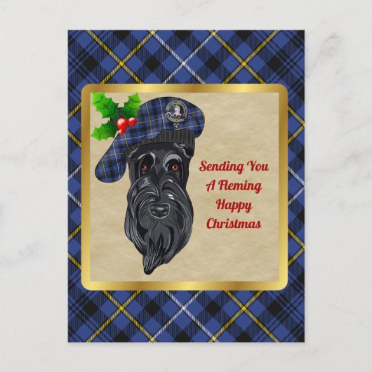Fleming Clan Badge & Tartan Christmas Briefkaart (Voorkant)