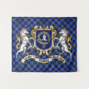 Fleming Clan Badge & Unicorns w/Tartan Wandkleed