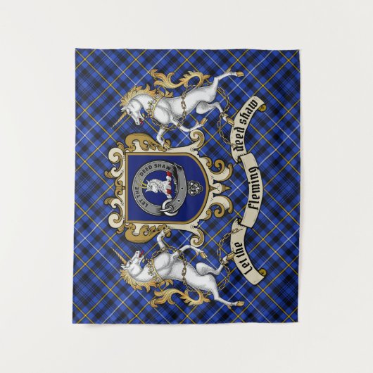 Fleming Clan Badge & Unicorns w/Tartan Wandkleed (Voorkant)