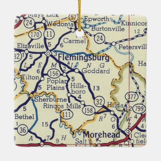 Flemingsburg KY  kaart Keramisch Ornament (Achterkant)