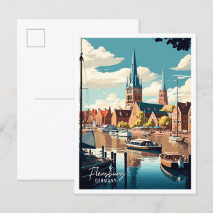 Flensburg Duitsland vintage reisillustratie Briefkaart