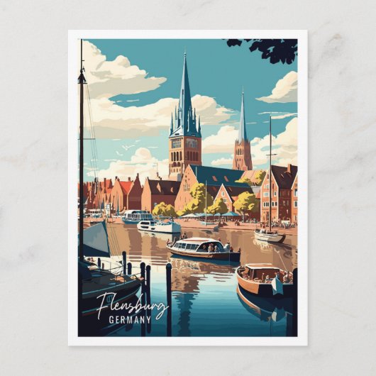 Flensburg Duitsland vintage reisillustratie Briefkaart (Voorkant)