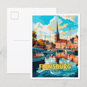 Flensburg Duitsland vintage reisillustratie Briefkaart