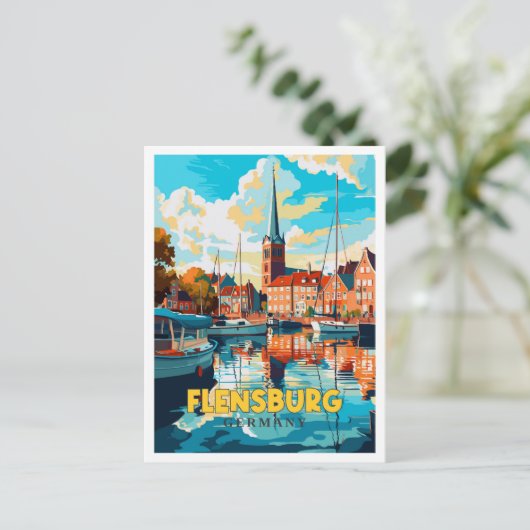 Flensburg Duitsland vintage reisillustratie Briefkaart (Staand voorkant)