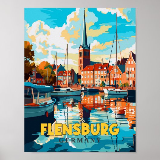 Flensburg Duitsland vintage reisillustratie Poster (Voorkant)