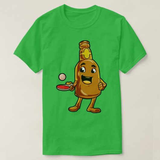 Fles bier als Bier Pong met tafeltennisbal T-shirt (Design voorkant)