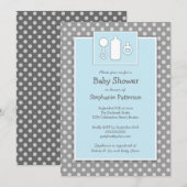 Fles Binky Rattle Baby shower Blue & Grey Kaart (Voorkant / Achterkant)