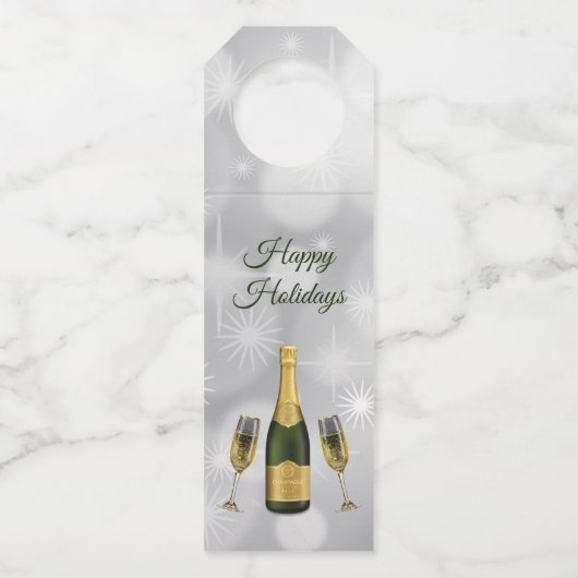 Fles champagne en glazen flessenhanger (Voorkant)