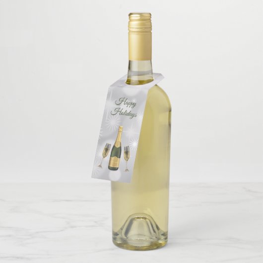 Fles champagne en glazen flessenhanger (Schuin)