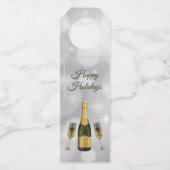 Fles champagne en glazen flessenhanger (Achterkant)