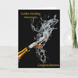 Fles champagne	 gouden huwelijksjubileum kaart
