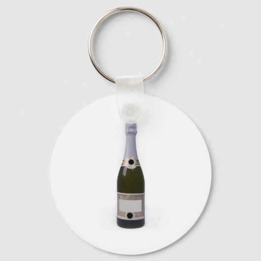 Fles champagne met blanco etiket sleutelhanger (Voorkant)