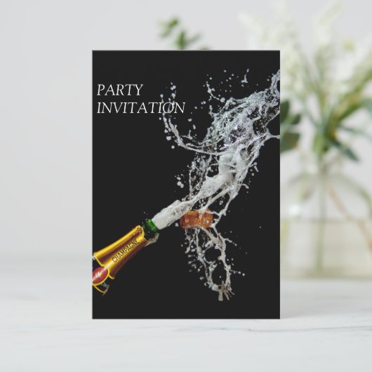 Fles champagne	 Uitnodiging voor feestje (Staand voorkant)