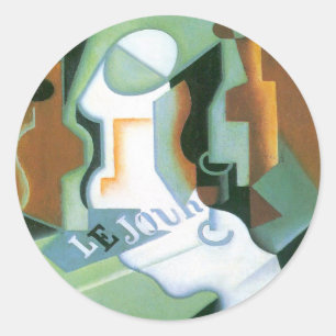 Fles en fruitschaal van Juan Gris, Vintage Cubisme Ronde Sticker