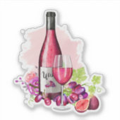 Fles en glas wijn sticker (Voorkant)