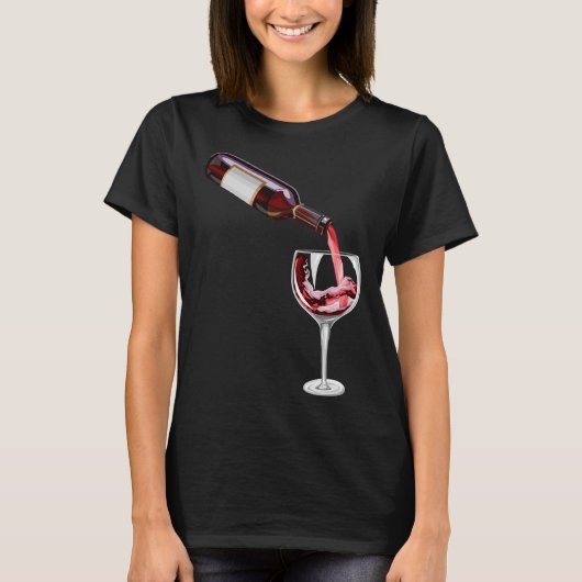 Fles en glas wijn t-shirt (Voorkant)