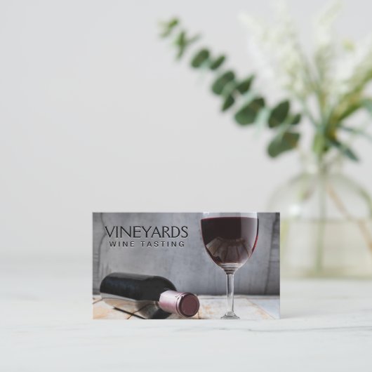 Fles en rode wijn | Wijnproeverijen Visitekaartje (Staand voorkant)