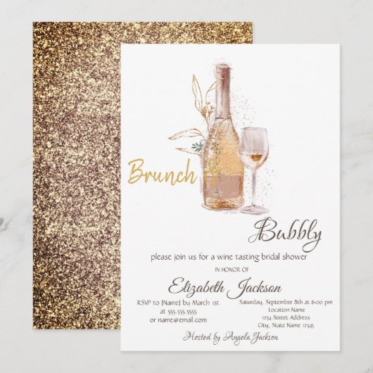 Fles Glas, Glitter Bruiloftsdouche Kaart (Voorkant / Achterkant)