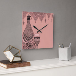 Fles & Glazen Kant AI kunst Vierkante Klok