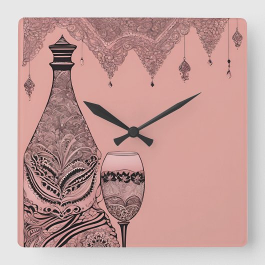 Fles & Glazen Kant AI kunst Vierkante Klok (Voorkant)