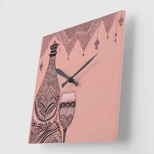 Fles & Glazen Kant AI kunst Vierkante Klok (Hoek)