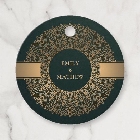 FLES GREEN GOLD CLASSIC  MANDALA WEDING BEDANKJES LABELS (Voorkant)