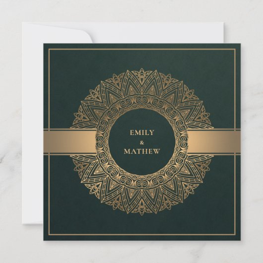 FLES GREEN GOLD CLASSIC  MANDALA WEDING KAART (Achterkant)