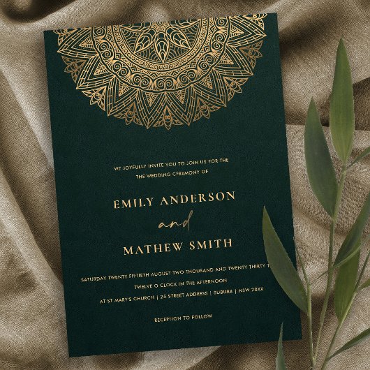 FLES GREEN GOLD CLASSIC  MANDALA WEDING KAART