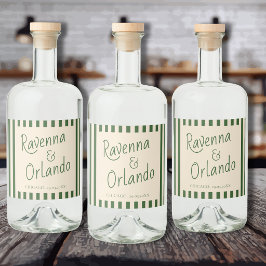 Fles Groen Strepen Retro Minimalistische Trouw Likeurfles Etiket