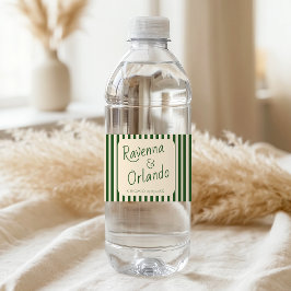 Fles Groen Strepen Retro Minimalistische Trouw Waterfles Etiket