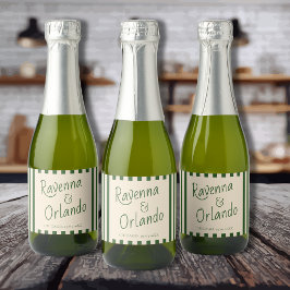 Fles Groen Strepen Retro Minimalistische Trouwdag Sparkling Wijnetiket