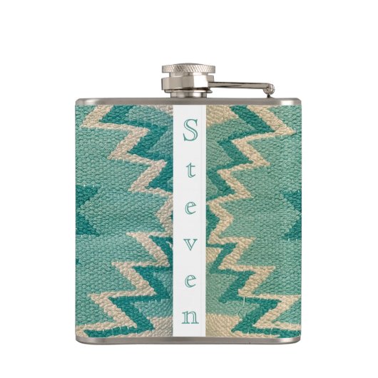 Fles in turquoise Zuidwest-Amerikaans weefsel Kuns Heupfles (Achterkant)