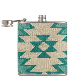 Fles in turquoise zuidwesterse weefkunst heupfles