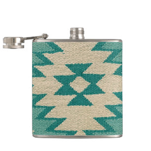 Fles in turquoise zuidwesterse weefkunst heupfles