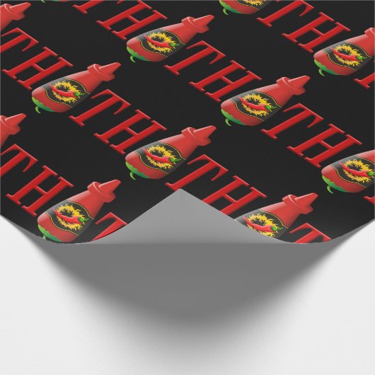 Fles met hete saus cadeaupapier (Hoek)