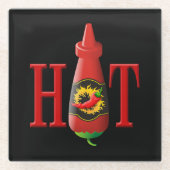 Fles met hete saus glazen onderzetter (Voorkant)
