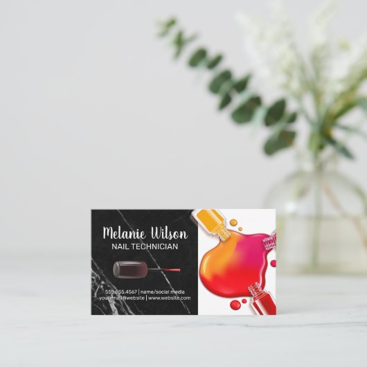 Fles nagellak gieten | Zwarte marmer Visitekaartje (Staand voorkant)