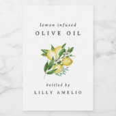 Fles olijfolie met waterverf citroen voedselcontainer etiket (Enkel label)