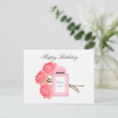 Fles parfum en boeket van Rozen Briefkaart (Staand voorkant)