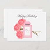 Fles parfum en boeket van Rozen Briefkaart (Voorkant / Achterkant)