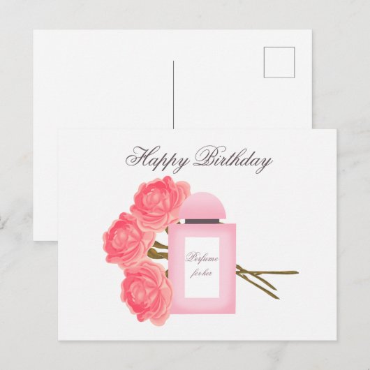 Fles parfum en boeket van Rozen Briefkaart (Voorkant / Achterkant)