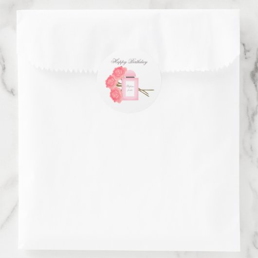 Fles parfum en boeket van Rozen Ronde Sticker (Tas)