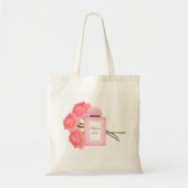 Fles parfum en boeket van Rozen Tote Bag (Voorkant)