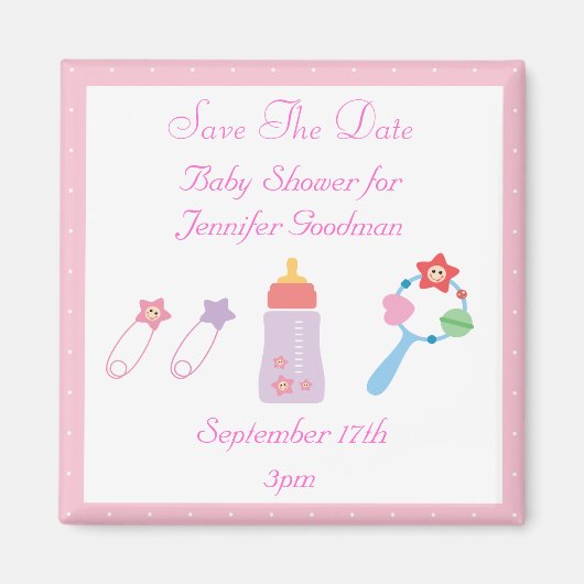 Fles & rammelaar Roze Save The Date Baby shower Magneet (Voorkant)