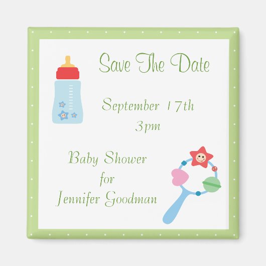Fles & rammelaar Save The Date Baby shower Magneet (Voorkant)