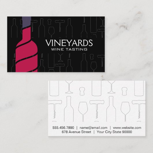 Fles rode wijn | Patronen voor wijnaccessoires Visitekaartje (Voorkant / Achterkant)