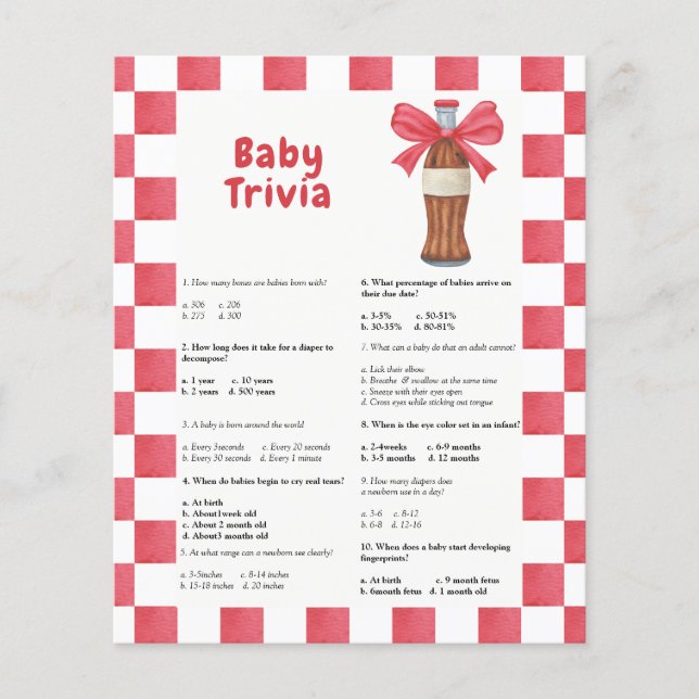Fles soda - Baby Trivia | Baby Shower Spel (Voorkant)